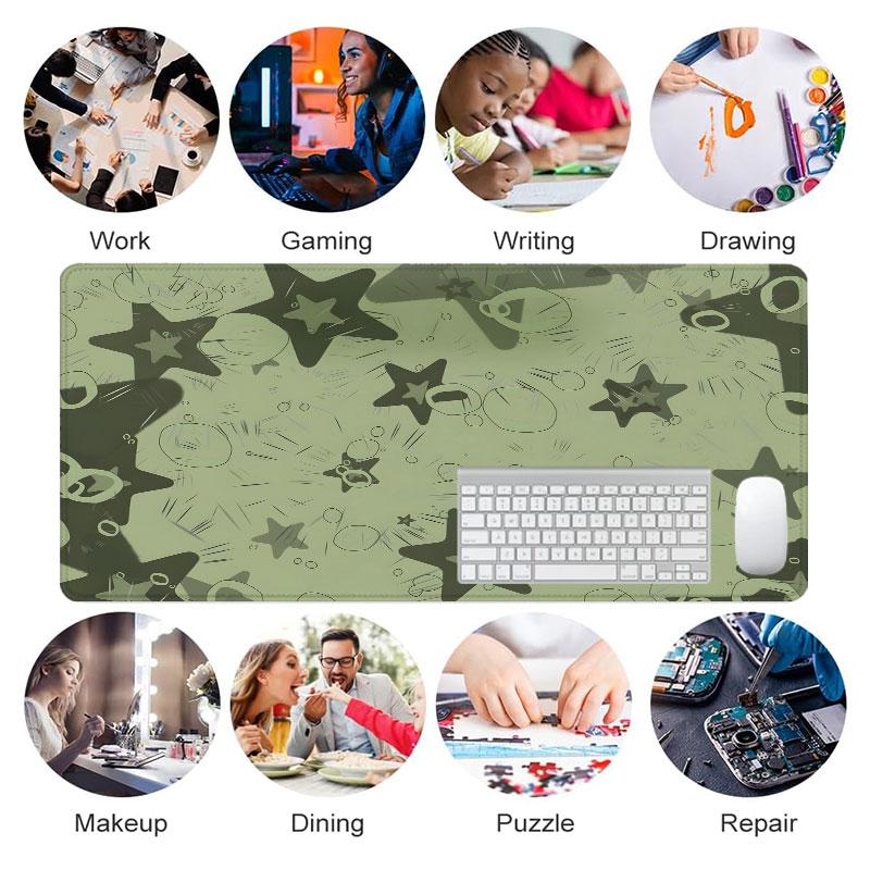 Extra Large Green Star Pattern Mouse Pad Stylish Gaming Mouse Pad 35x16 Inch Computer Keyboard Mousepad Suitable for Families, Offices and Schools. Perfect Gift for Family Members and Friends