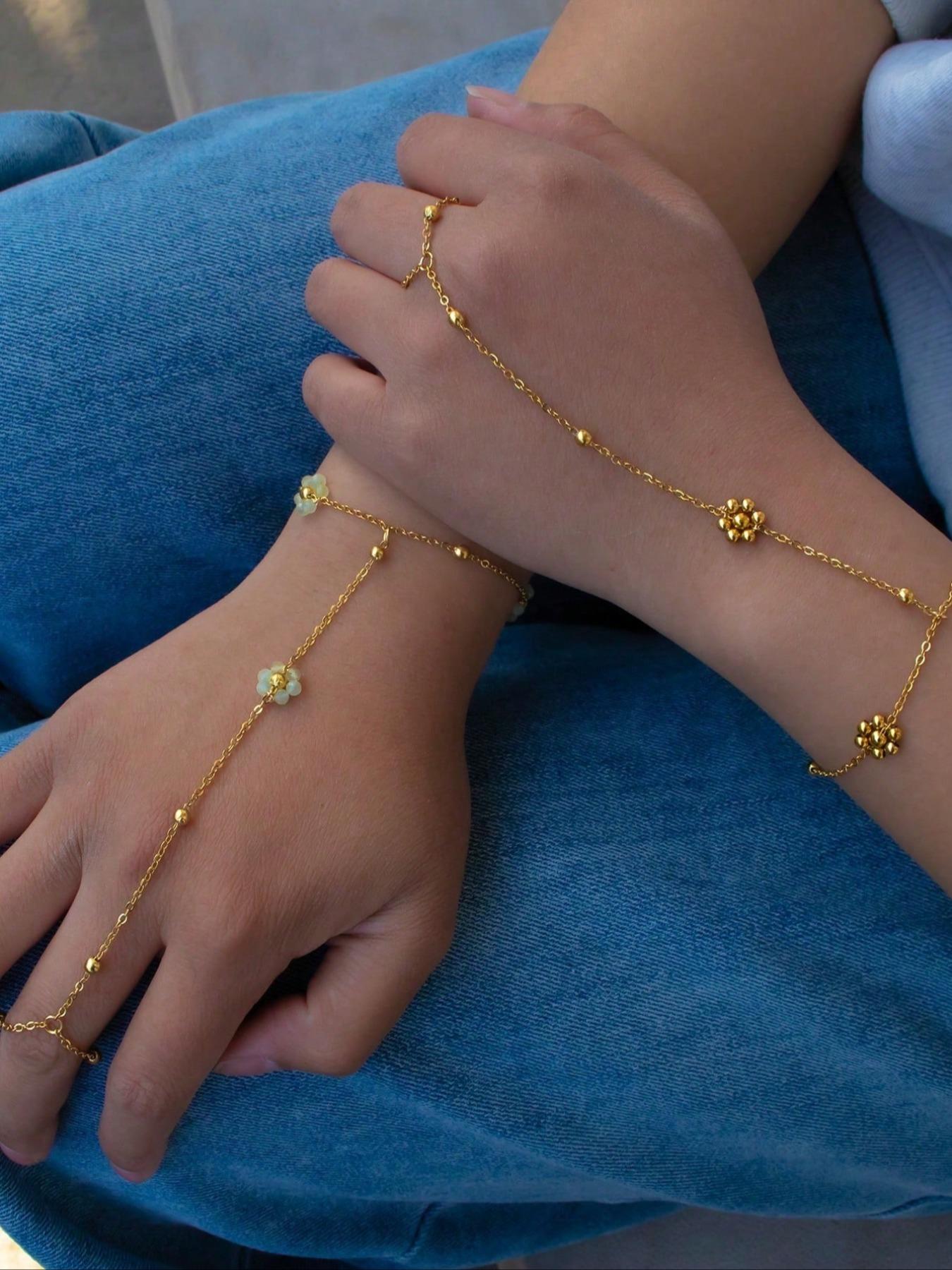 Fashion Colorful Beaded Flower Pearl Ocean Metal Oil Shell Pendant Women's Bracelet, Stylish Jewelry Accessory