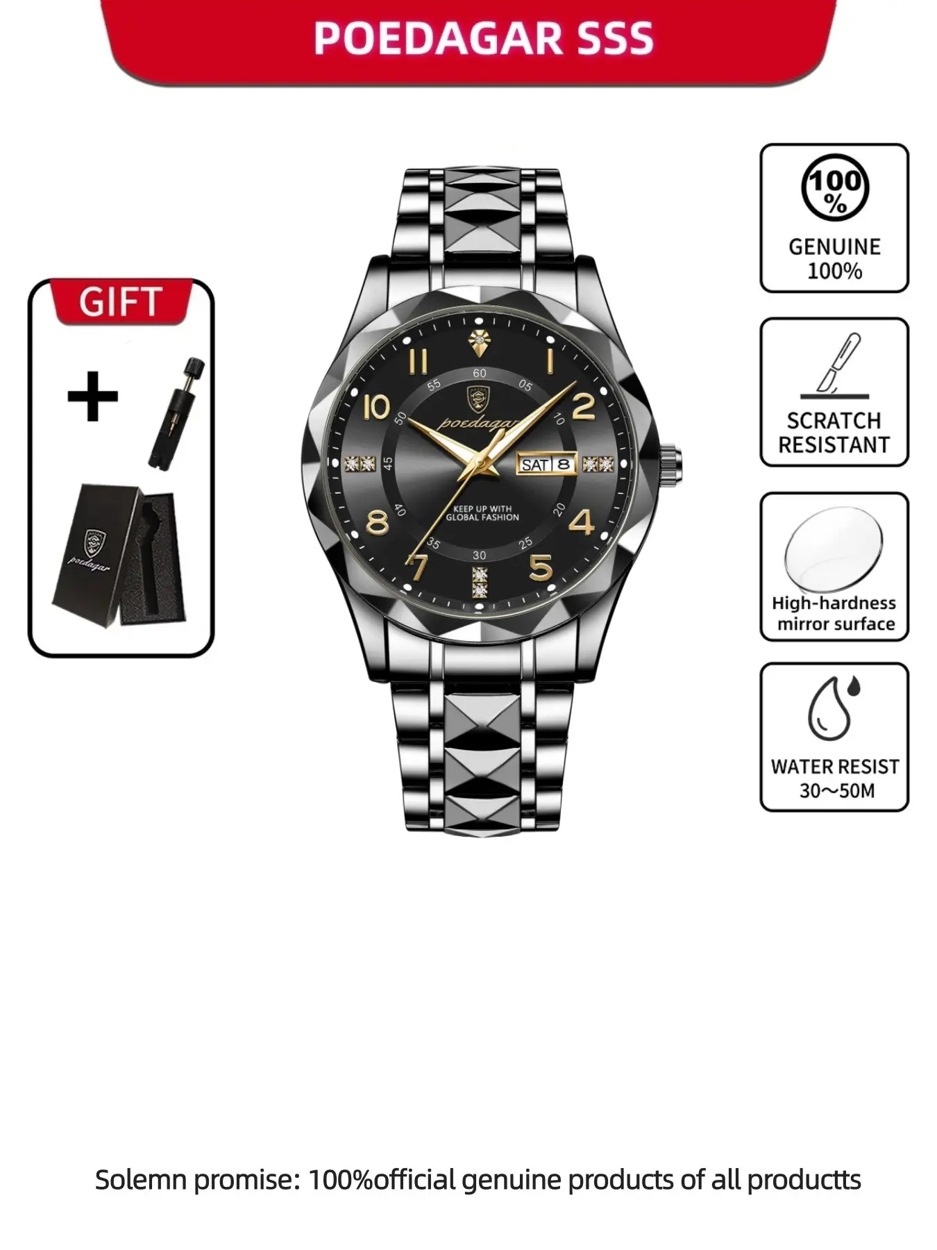 Business Fashion Analog Quartz Wristwatch, Fashion Waterproof & Luminous Watch for Men, Trendy Versatile & Exquisite Watch with Box, Ideal Birthday Gift