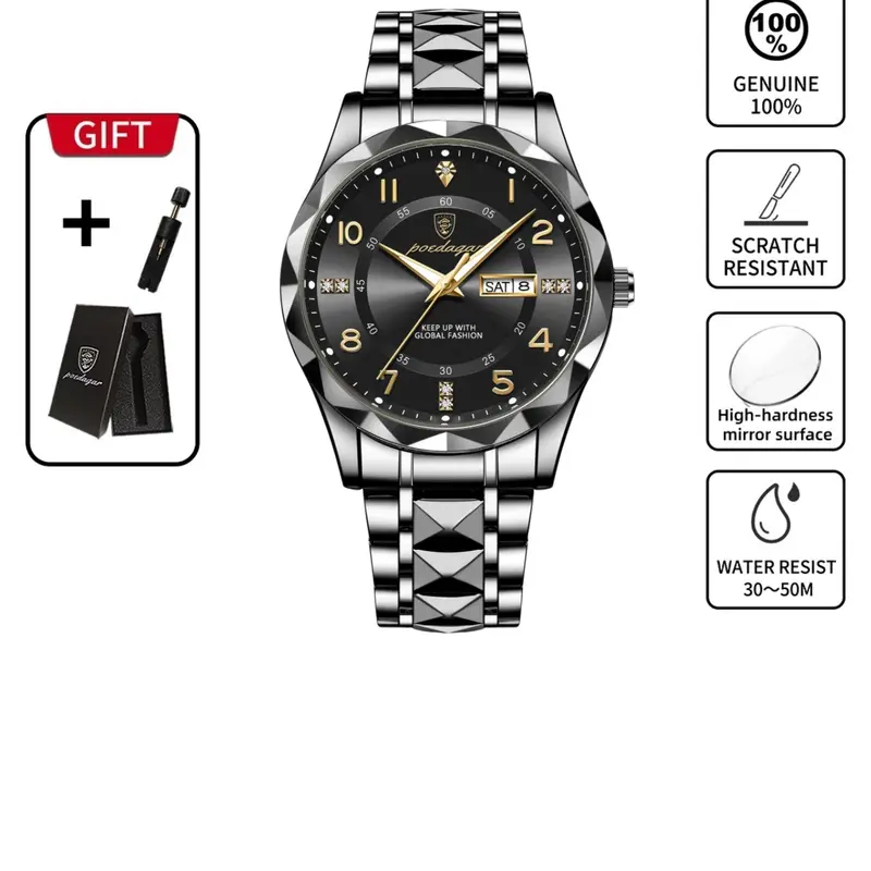 Business Fashion Analog Quartz Watches, Fashion Waterproof & Luminous Watch for Men, Trendy Versatile & Exquisite Watch with Box, Ideal Birthday Gift