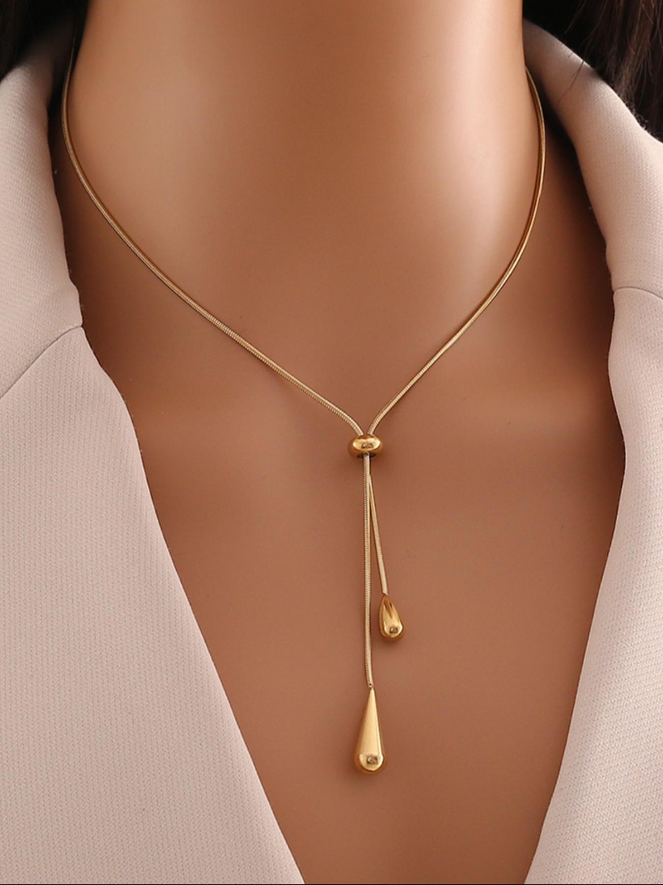 Women's Elegant Y-Shaped Necklace, Fashion Tear Drop Pendant Chain with Tassels, Long Necklace Accessory, Modern Versatile Accessories, Dangling Charms Necklace, Perfect Gift for Birthdays
