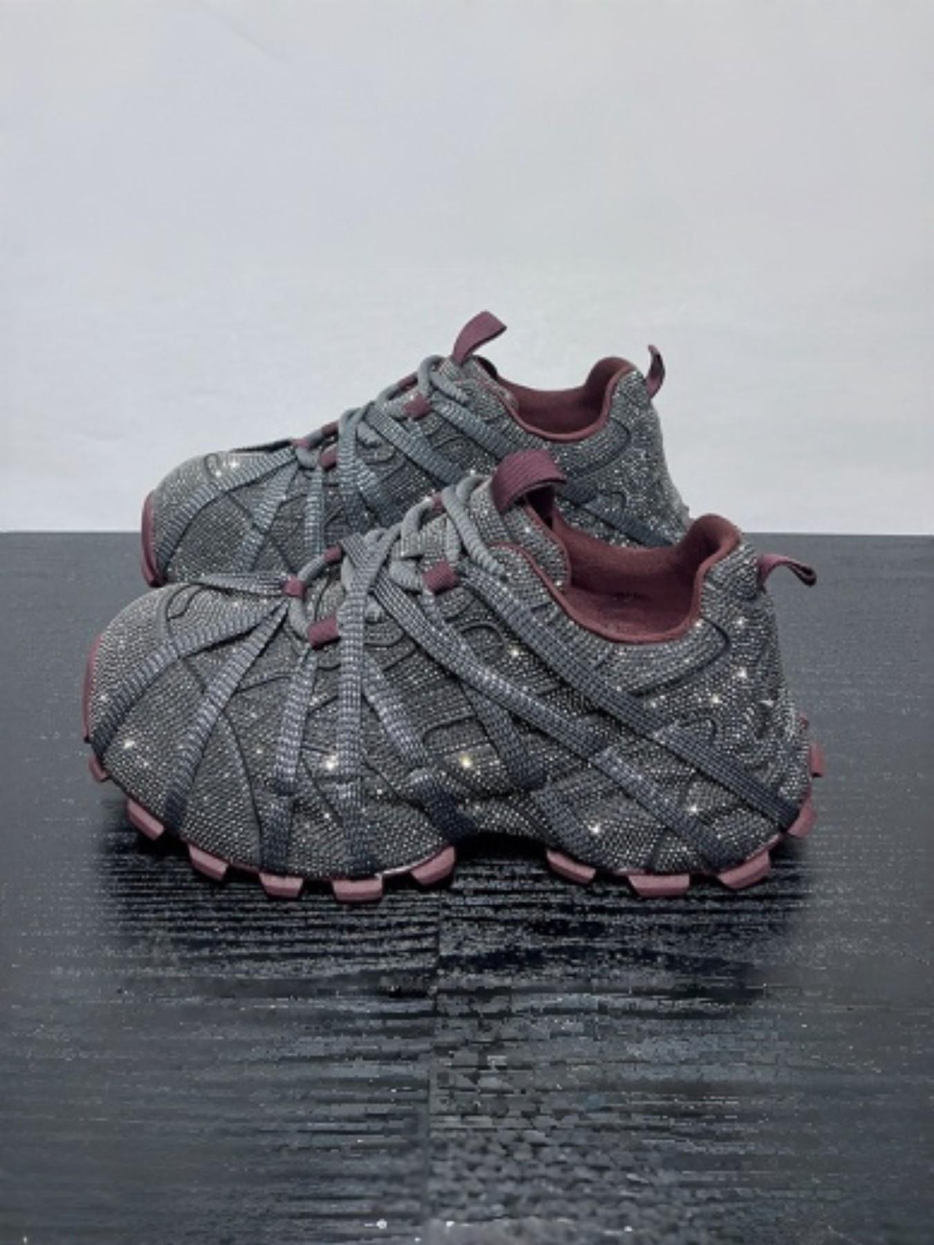 Bling Rhinestone Dad Shoes for Women, Retro Thick Sole Casual Sneakers, Breathable Lightweight Textile Upper, All-Season Comfort, Thick Soled Sneakers