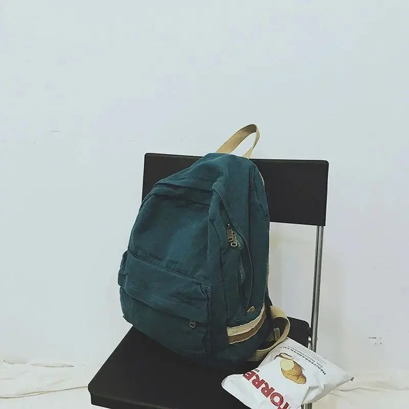 Teenager Retro Chic Cotton School Backpack Female Student Vintage Ecology Fabric Soft Korean Style Tide Casual Book Knapsack Bag