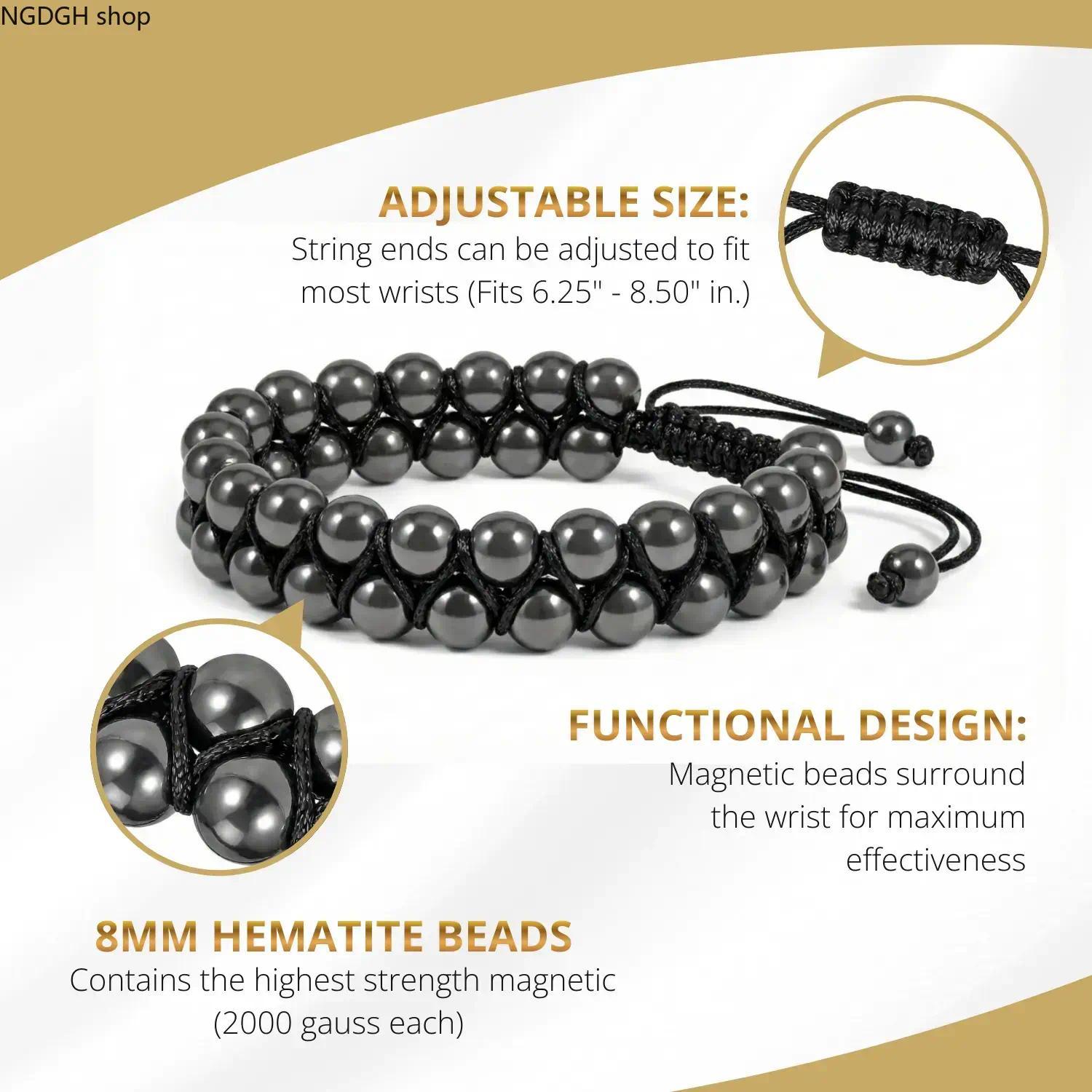 Magnetic Hematite-Amethyst Crystal Adjustable Healing Bracelets Jewelry - Male Adult Stress & Pain Relief Energy Magnet Accessory for Wellness Routine, No Extra Tools Needed for Adjustment, Energy Magnet Bracelet, Adults, Crystal Bracelets