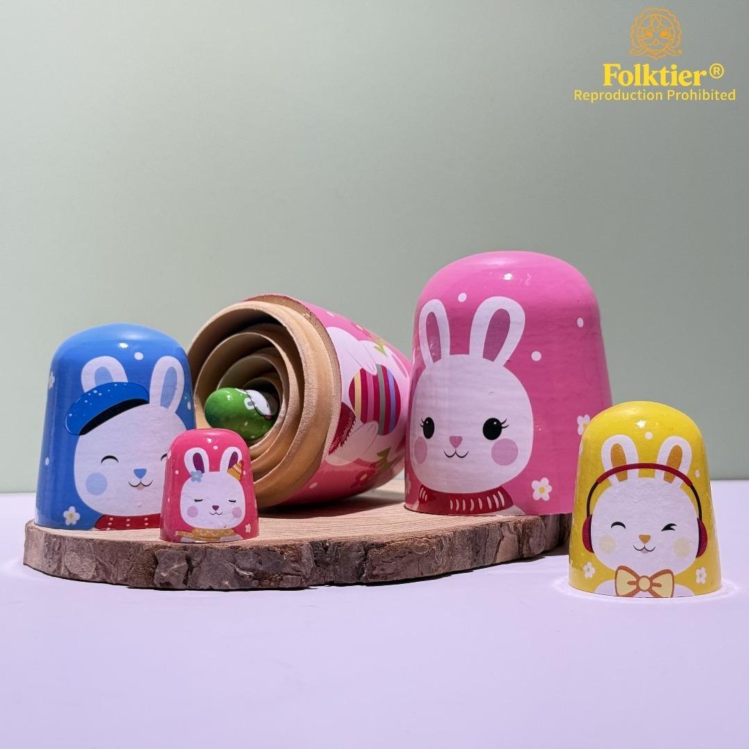 1 Set Russian Nesting Dolls,  Little White Rabbit Matryoshka Dolls, Wooden Educational Toys for Kids, Crafts & Collectible Souvenirs, Ideal Gifts for Christmas Halloween Easter Thanksgiving Valentine's Day Ramadan New Year Birthday Party Wedding.