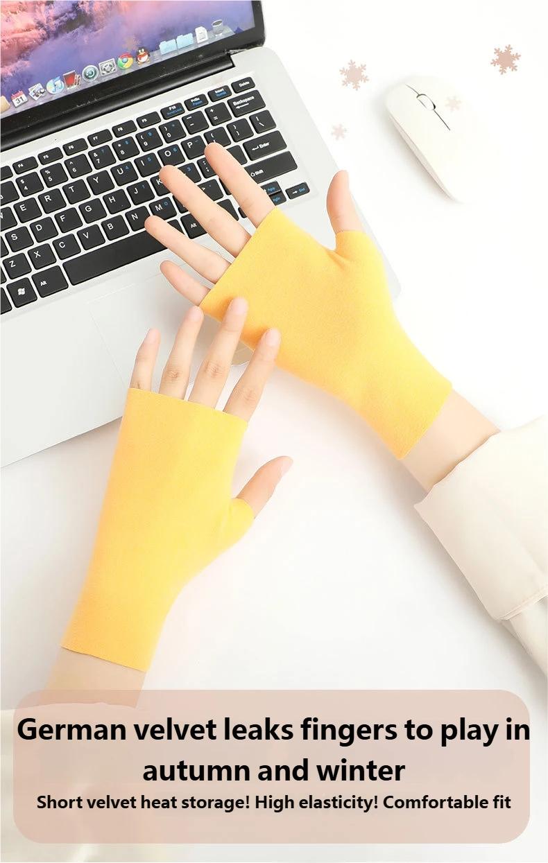 De Rong Half Palm Gloves, Fall Winter Thin Warm Gloves, Unisex Elastic Driving Typing Touch Screen, Student Learning Gloves