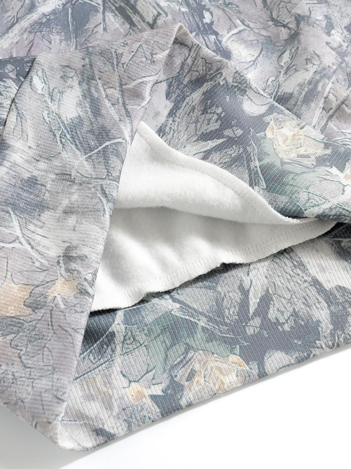 Women's Hooded Half-Zip Casual Round Neck Sport Top, Full Print Leaf Pattern, Digital Printing, Loose Fit, Fall & Winter, Camo Sweatshirt