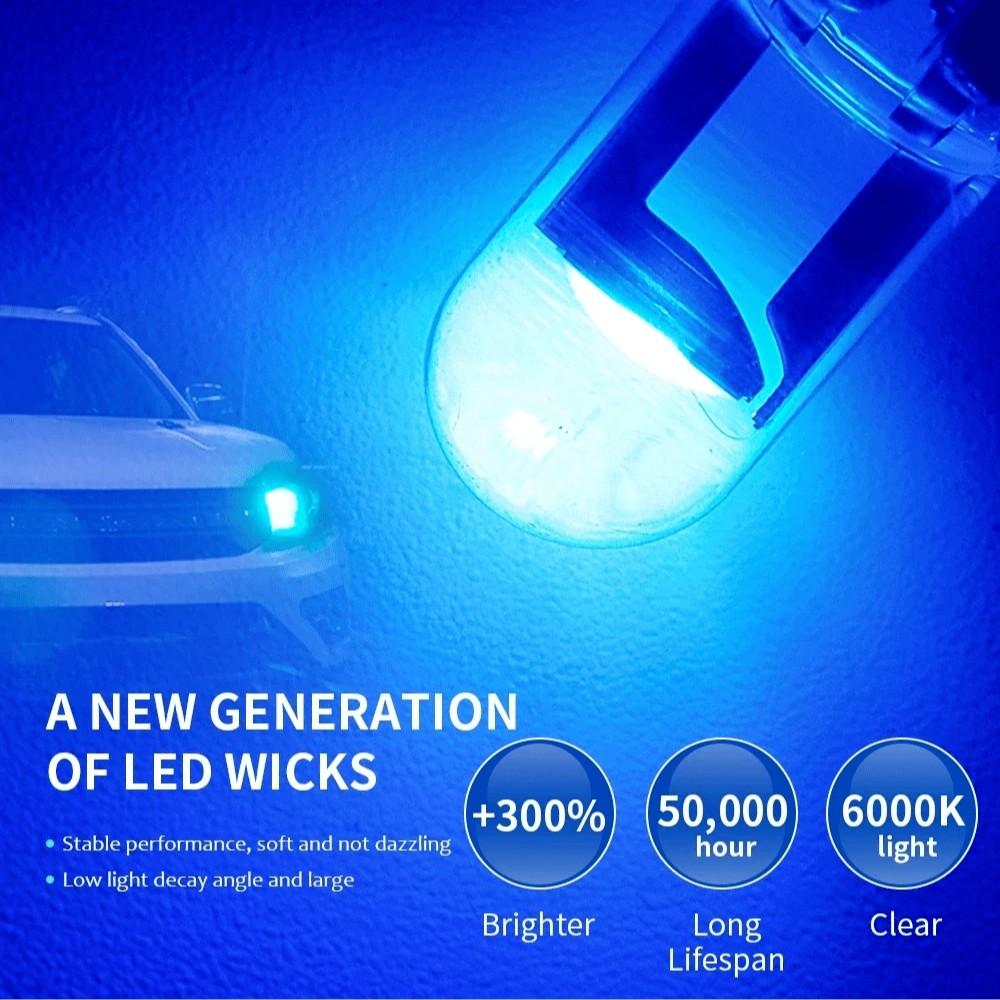 10pcs LED Light T10 COB W5w Y5w 168 194 for Car Interiors, Dome Lights, Parking Lights, Number Plate Lights, 12V Blue Lamps