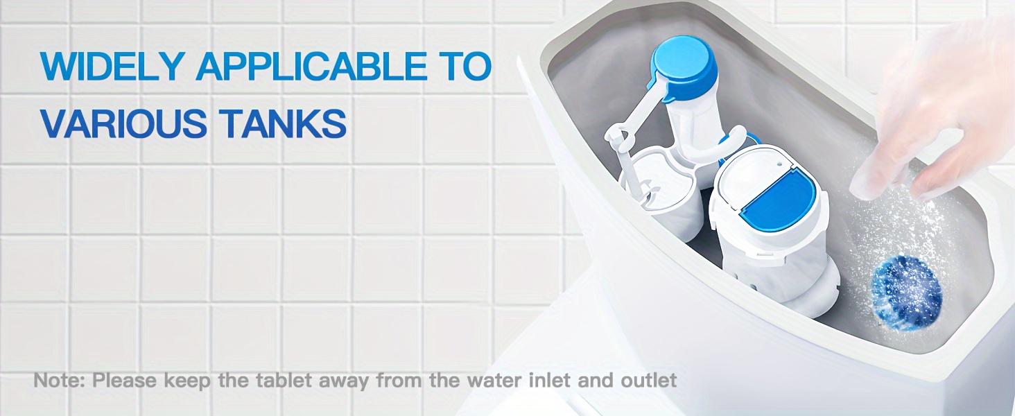 12 automatic toilet cleaning tablets, low odor to keep fresh, suitable for plastic surfaces, easy to use for home sanitation and RV toilets, powerful stain removal, long-lasting deodorization.