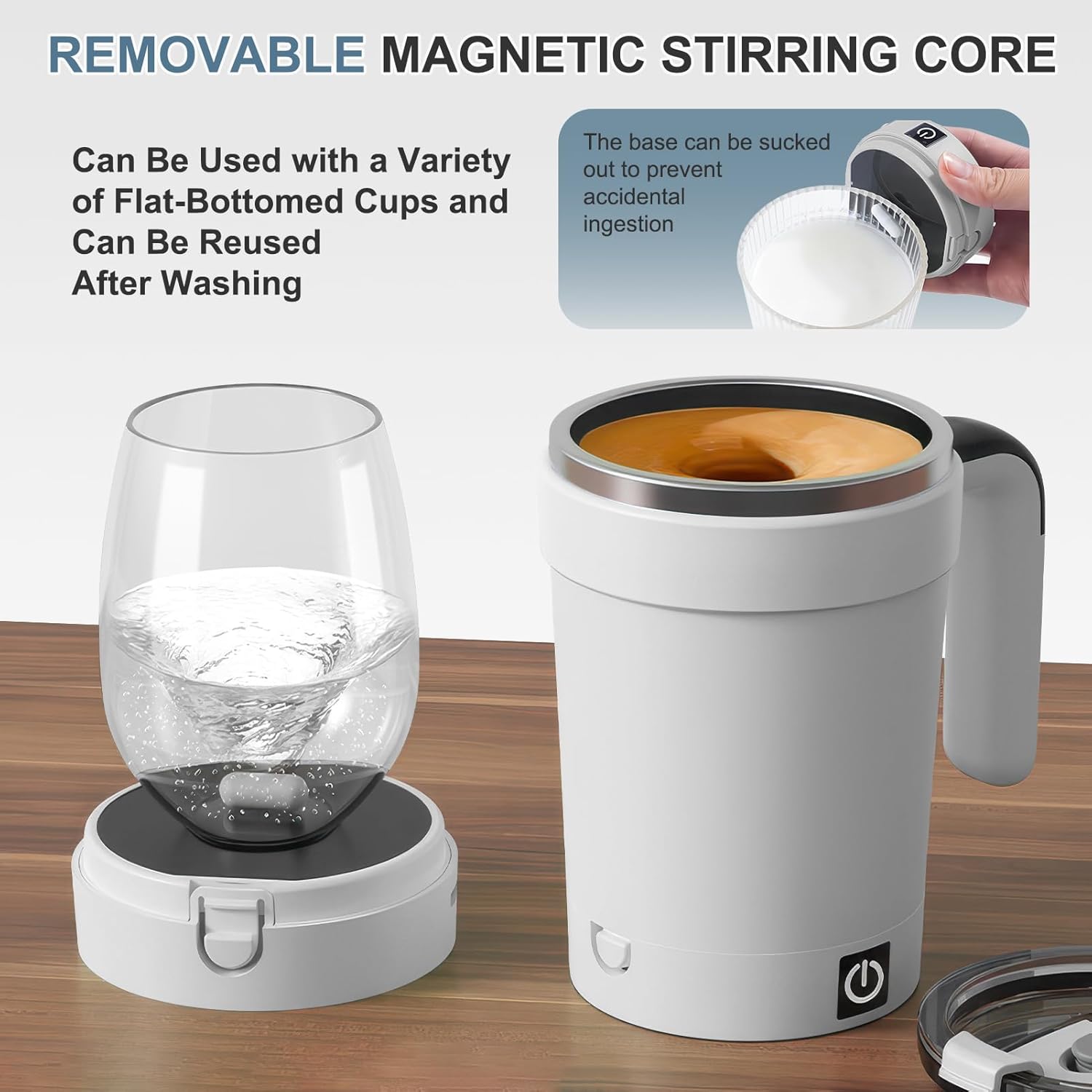 Automatic Stirring Coffee Cup, Rechargeable Automatic Magnetic Stirring Cup with Temperature Display, Drinking Cup Lid with Straw, Suitable for Coffee, Tea and Hot Chocolate, Stirring Mug