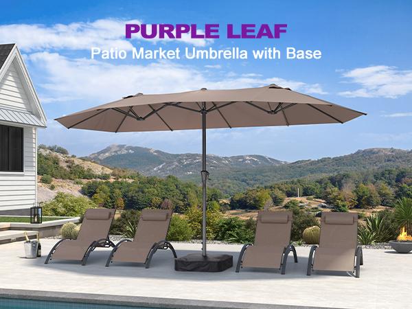 PURPLE LEAF 14 ft Double-Sided Outdoor Market Table Umbrella with Base for Pool