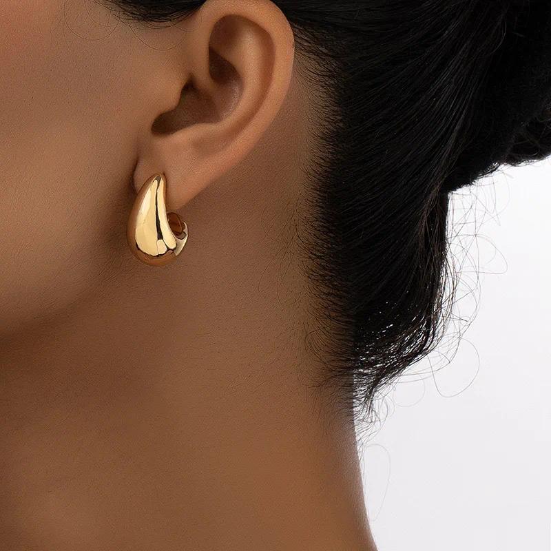 Small Water Droplets CCB Gold Color Smooth Stud Earrings for Women Exaggerate Punk Geometry Jewelry Accessories Girlfriend Gift