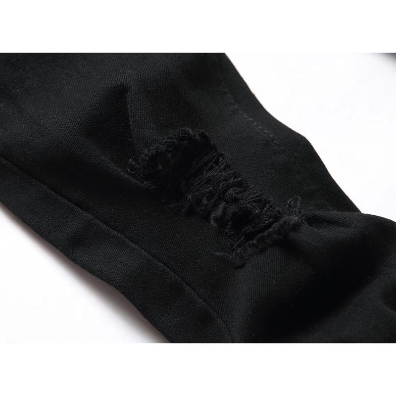 Boy's Embroidered Skinny Jeans Slim Fit Ripped Destroyed Distressed Fashion Denim Pants Black Jeans