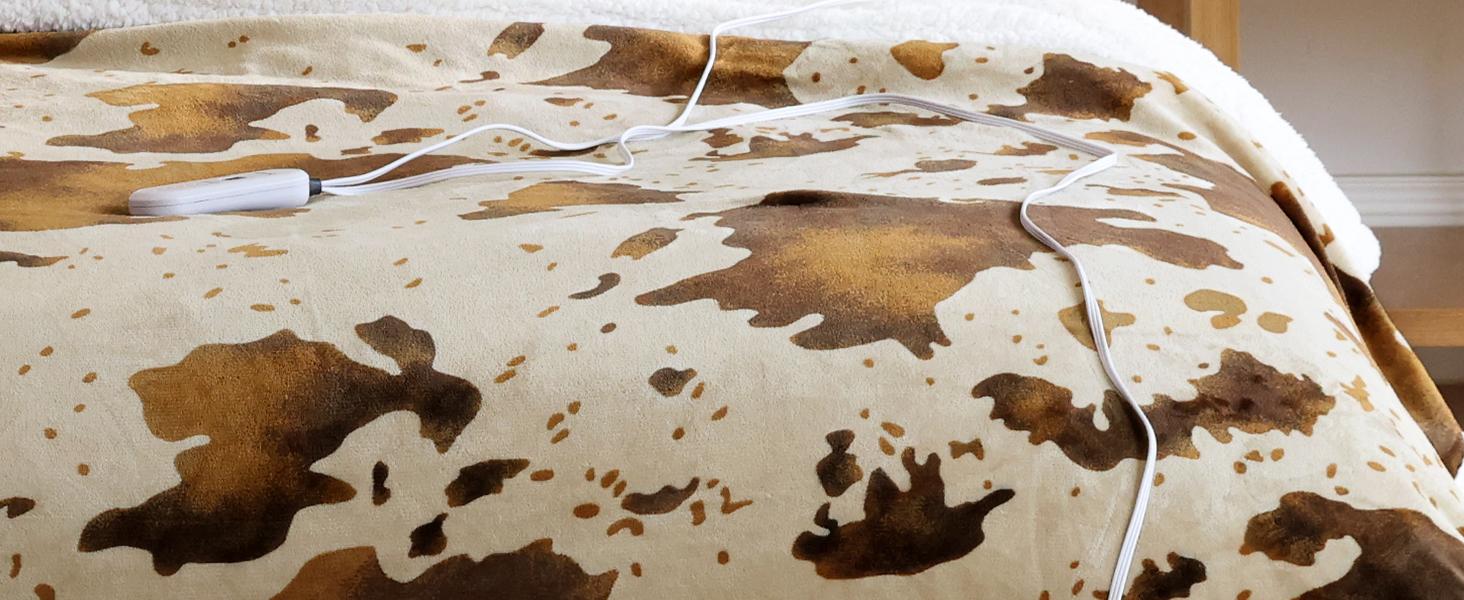 【Buy 2 get 1 poker blanket free】Blunique Cow-Print Heated Blanket, 5 Heat Levels, 4H Auto-Off, Machine Washable, Sherpa Flannel 【Buy 2 get 1 poker blanket free】Blunique Cow-Print Heated Blanket, 5 Heat Levels, 4H Auto-Off, Machine Washable, Sherpa Flannel