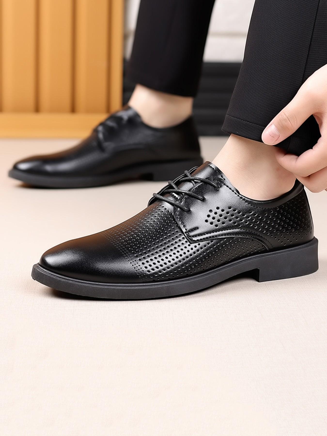 Men's Business Leather Shoes, Breathable Perforated Design, Soft Sole Anti-Slip, Sizes 39-44, Summer Formal Wedding Shoes