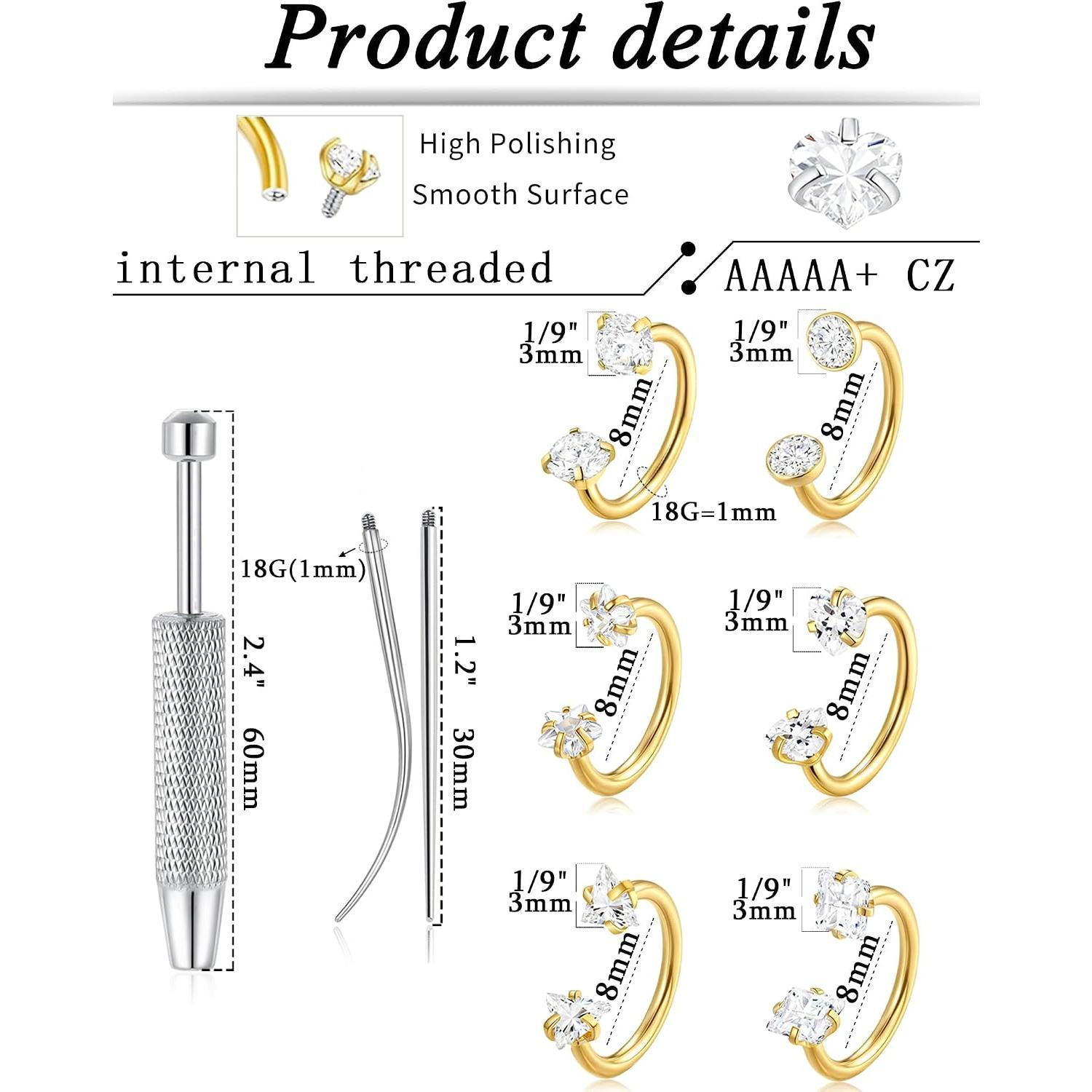 Horseshoe Nose Rings Studs Half Hoop Earrings 18G 20G Internally Threaded Nose Hoop for Women Men Double CZ Septum Daith Tragus Earring Helix Labret Lip Plated 8mm Horseshoe Nose Rings Studs Half Hoop Earrings 18G 20G Internally Threaded Nose Hoop for Women Men Double CZ Septum Daith Tragus Earring Helix Labret Lip Plated 8mm