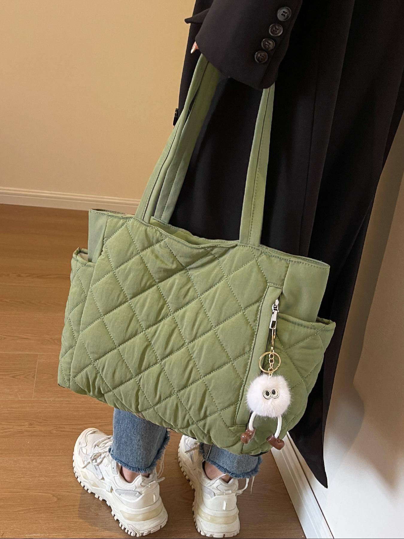 Women's Solid Quilted Soft Commuter Tote Bag, Fashionable Large Capacity Shoulder Bag for Daily Commute, Casual Trendy Versatile High-quality Daily Commuting Bag