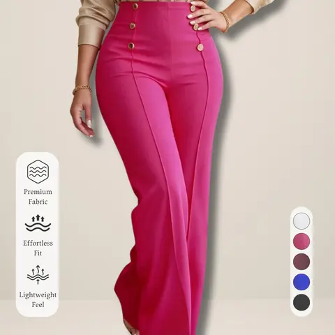 New Arrival Women's Flare Leg Pants Bottoms, Buttons, High Waist, Elegant Style, Long/regular Length, All Seasons, Business Occasion