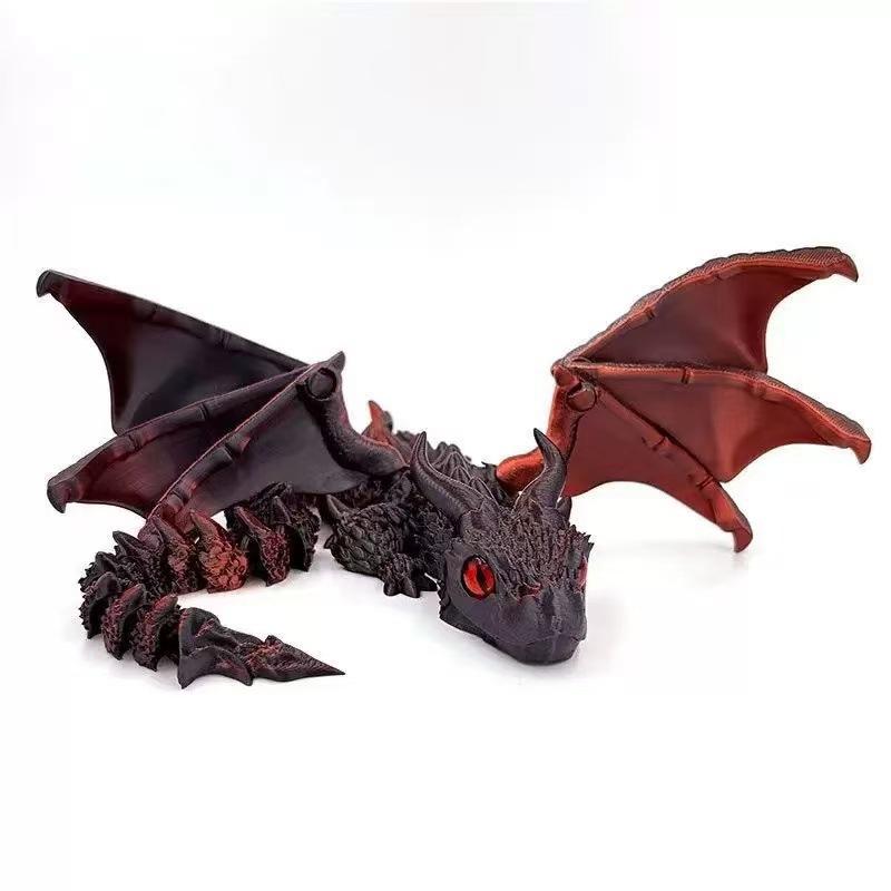3D Printed Double-Horned Winged Dragon Figurine, Flexible Fully Articulated Multi-Joint Movable Model with Iridescent Gradient Finish, Room Decor, Household Items Decor, Sports & Outdoor Protective Gear Styling Accessory