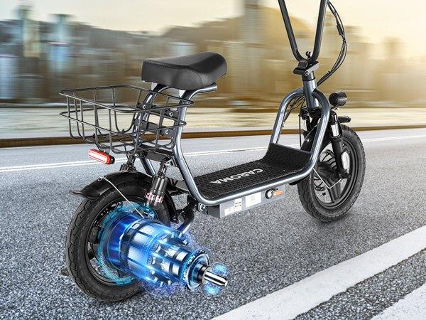 CAROMA Peak 1200W Electric Scooter with Seat, 14" Fat Tire Electric Scooter Adults, 500Wh Battery up to 30 Miles&20MPH, Foldable Adult Electric Scooter for Commuting with Basket&Shock Absorbing