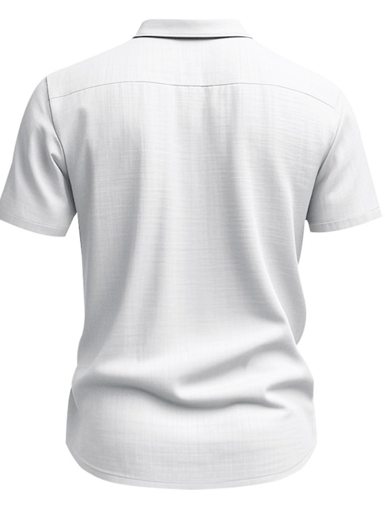 American Style Men's Hawaiian Linen Breathable Henley Neck Casual Short Sleeve Shirt, Summer Fashion, Comfortable and Stylish