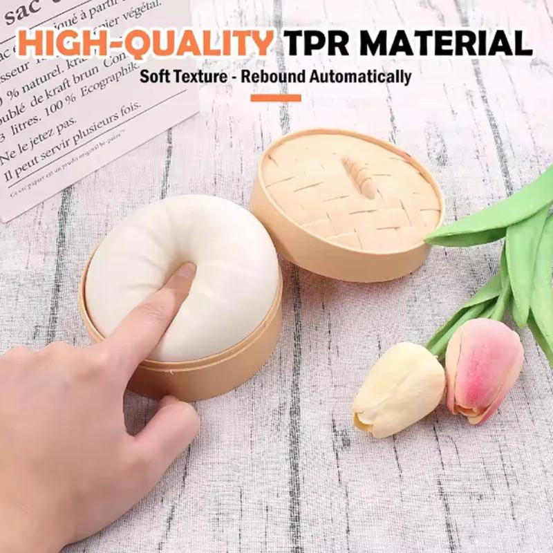 New Colorful Dumpling Squishes Stress Ball Fidget Sensory Toy Simulation Food Squishies Bun with Steamer Squeeze Dough Ball Gift