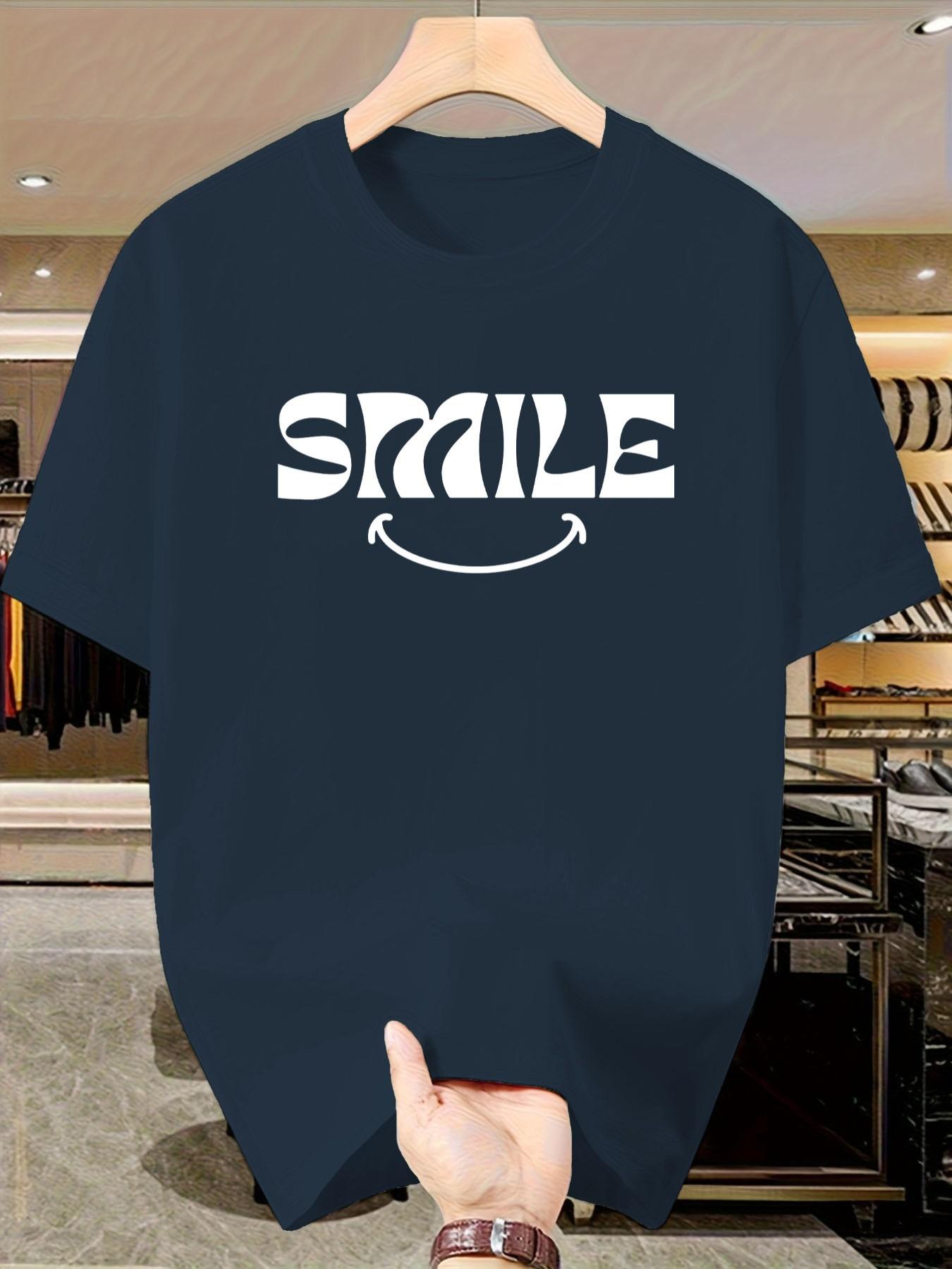 Men's Casual Smile Print T-Shirt, Short Sleeve Slim-Fit Top, Y2K Street Style, Trendy Graphic Tee for Daily Wear