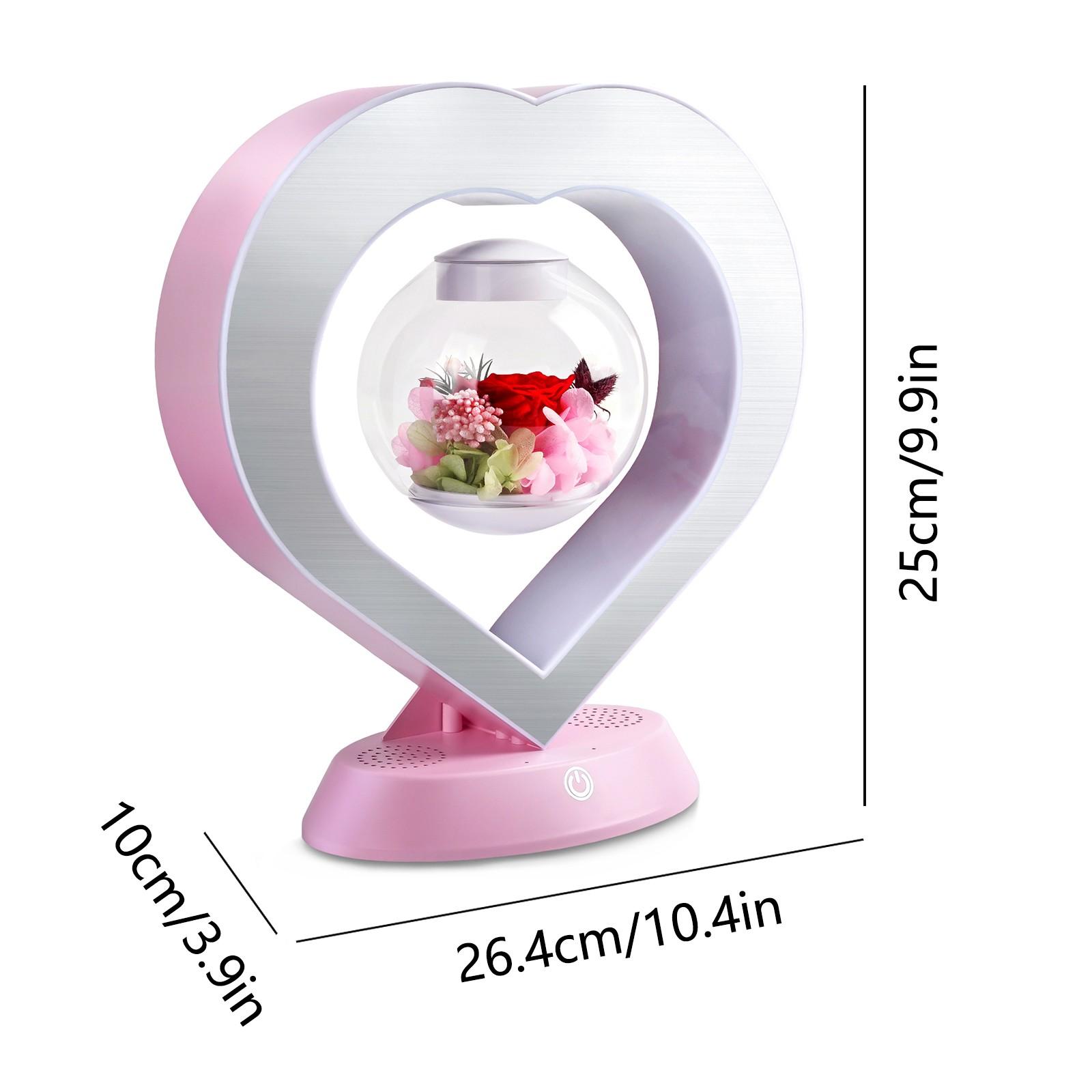Magnetic Levitation Preserved Rose Flower Table Lamp, Adjustable Color 5W LED Light with Pink Bluetooth Speaker, Home Indoor Decoration Night Light, Christmas, Valentine's Day, Mother's Day Gifts