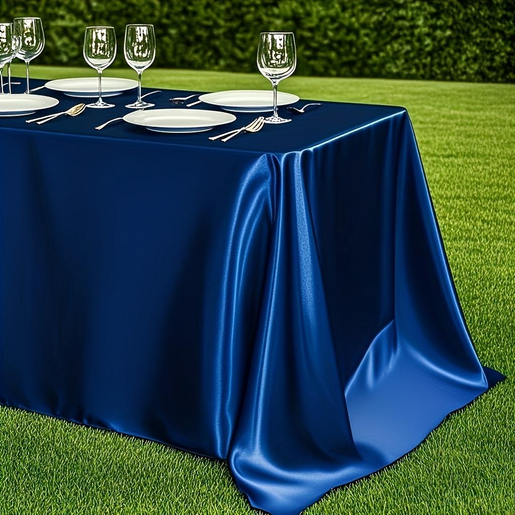 1pc Elegant Navy Blue Satin Tablecloth - Rectangular Polyester, Smooth Glossy Finish, Perfect for Weddings, Birthdays, Graduations, Dining Room, Picnics, and Outdoor Events, Outdoor Event Accessory | Elegant Table Setting | Glossy Finish Fabric