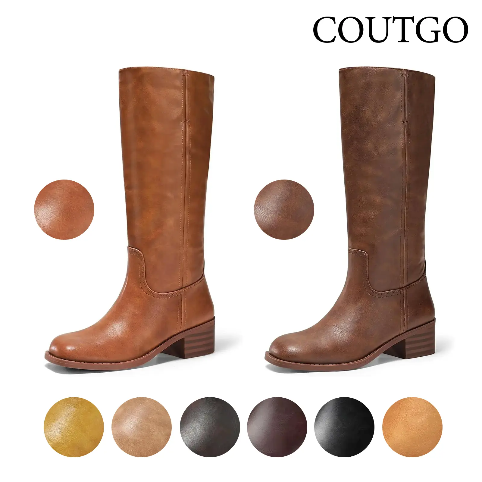 Coutgo Women's Knee High Boots Square Toe Chunky Block Heel Tall Boots Comfortable Low Heel Shoes tiktokshopbacktoschool
