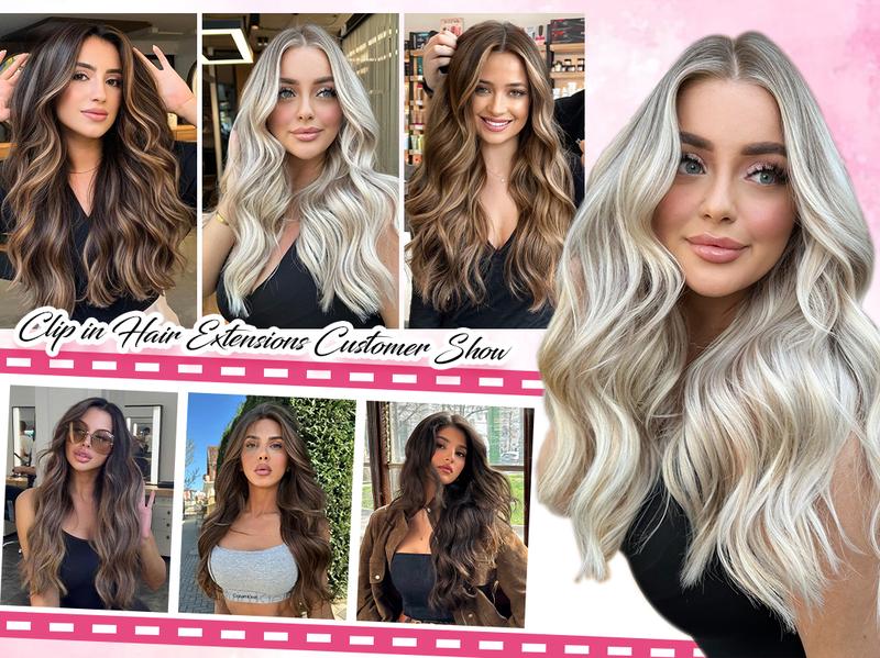 Iridescent Clip in Hair Extensions 20Inch 4PCS Hair Extensions Hairpieces Clip Ins Soft Synthetic Hairpieces for Women