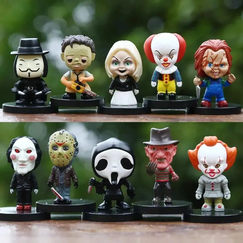 10PCS Horror Film Series Jason Freddy Clown Action Figure Toys PVC . Model Halloween Gift Vinyl Figurine Doll Gift