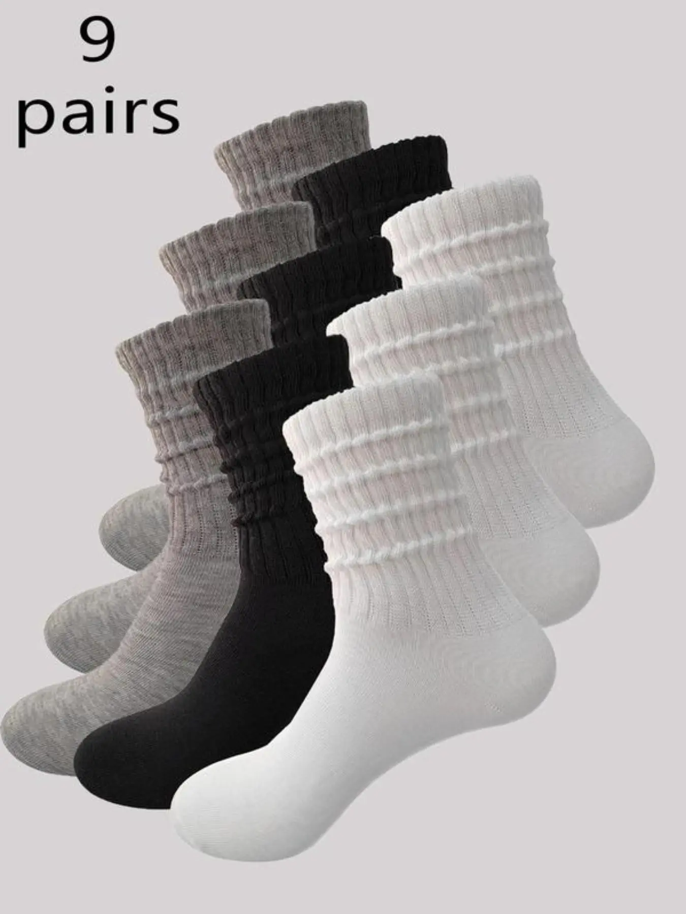 9 Pairs Women's Socks, Loose Stack Socks, Pure Color Jk Stacked Socks, College Style Warm Mid-Calf, Bubble Socks, Comfortable Breathable, Everyday