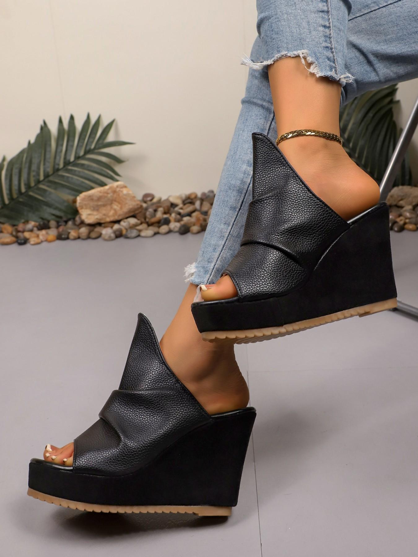 Women's 10cm Sexy Fashion Waterproof Rubber Platform High Heel Sandals, PU Leather Party Nightclub Shoes, Open Toe Below-Ankle Sandals