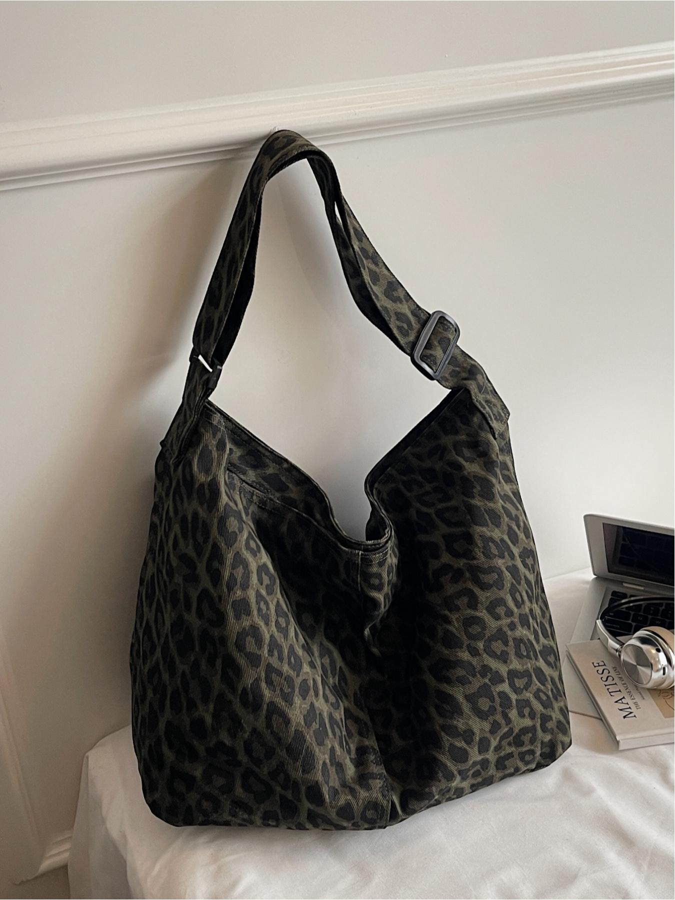 Camouflage Canvas Large Backpack, Leopard Print Crossbody Shoulder Bag, Fashion Vintage Unisex Bag for Commuting, Shopping, School, Work