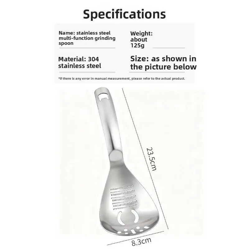 304 Stainless Steel Colander Spoon - Multi-Use 304 Stainless Steel Functional Strainer with Bottle Opening Function, Kitchen Utensil for Baby Food, Ginger Garlic Paste Pressing, Parties