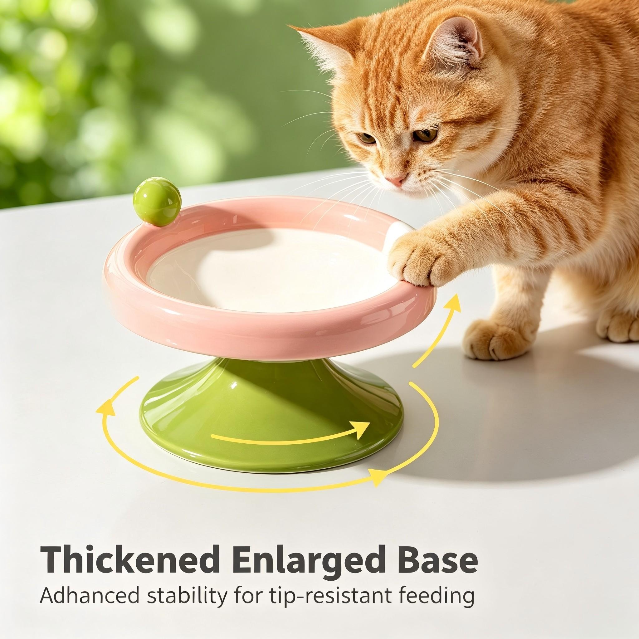Macaron Color Cute Ceramic Elevated Cat Feeding Bowl, Small Raised Food Dish for Cats and Small Dogs, Reduces Neck Strain