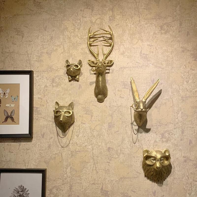 Animal Head Design Wall Decoration, 5 Counts/set Creative Resin Animal Head Wall Hanging Decoration, Unique Home Living Room and Bedroom Hanging Decoration, Home Decor Ornaments