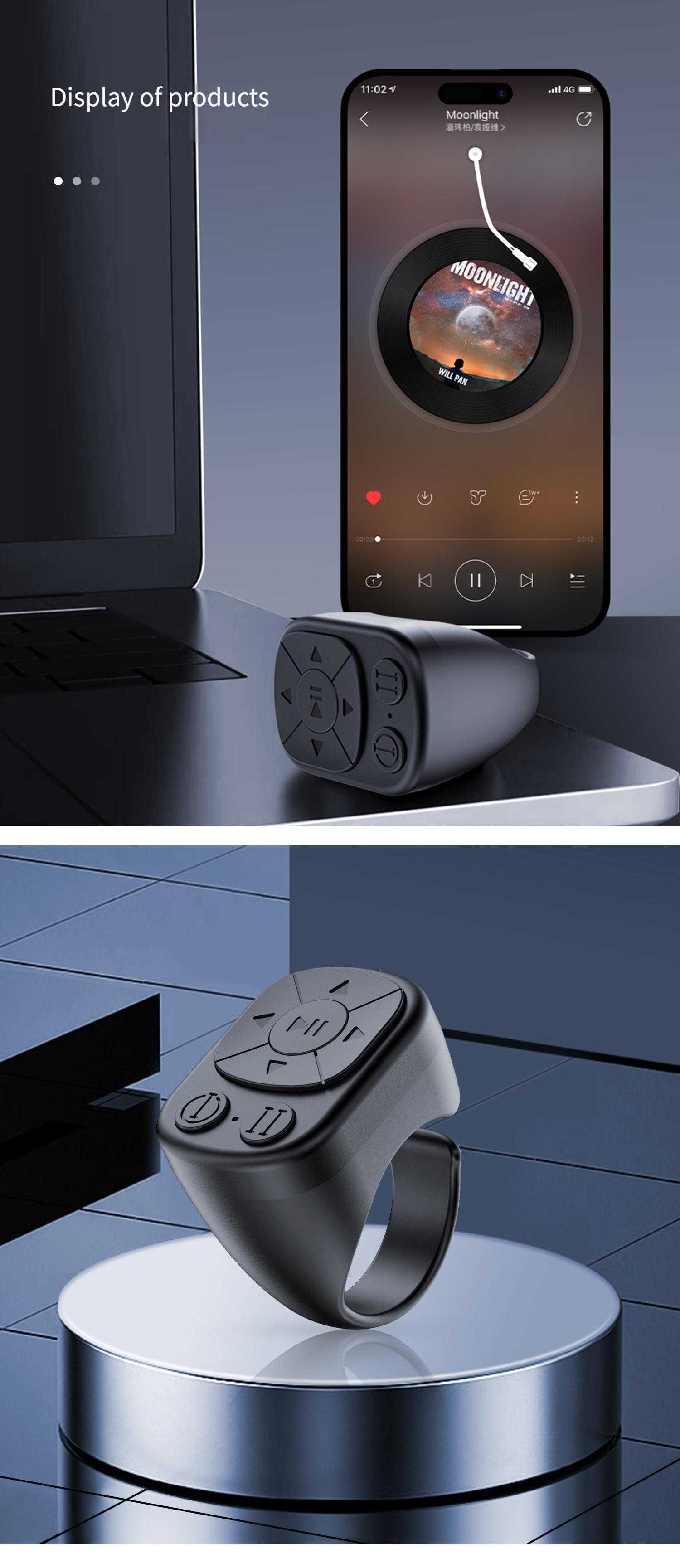 TikTok Scroll Ring - Bluetooth Remote for TikTok Clips & Tunes, iPhone Compatible Fingertip Wireless Bluetooth Controller, Perfect for iPad, iOS and Android, with Live Camera Shutter