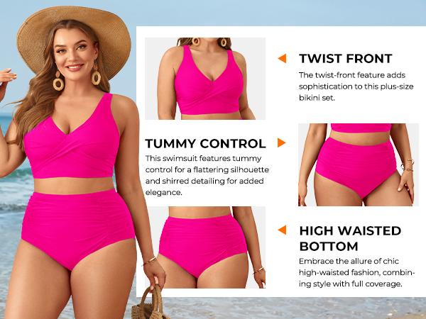 Aqua Eve Women Plus Size Two Piece Swimsuit High Waisted Bikini Set Tummy Control Bathing Suit