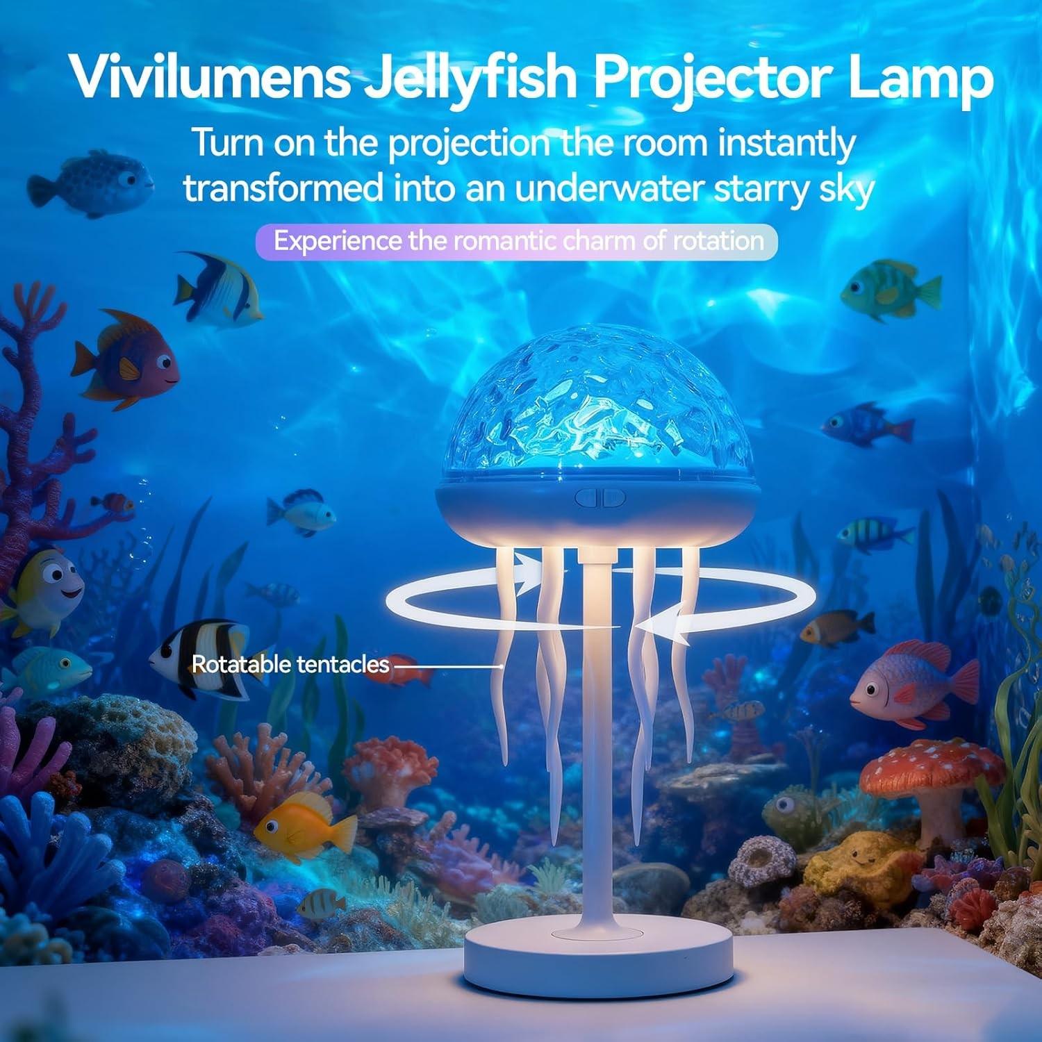 1 Piece Jellyfish Lamp Projector Night Light, 7-Color Changing, Portable and Bright Table Lamp, Waterproof Night Light for Bathroom, Ocean Ambient Light, Suitable for Bedroom, Living Room, Home Decoration, Birthday Gift for Teens and Girls