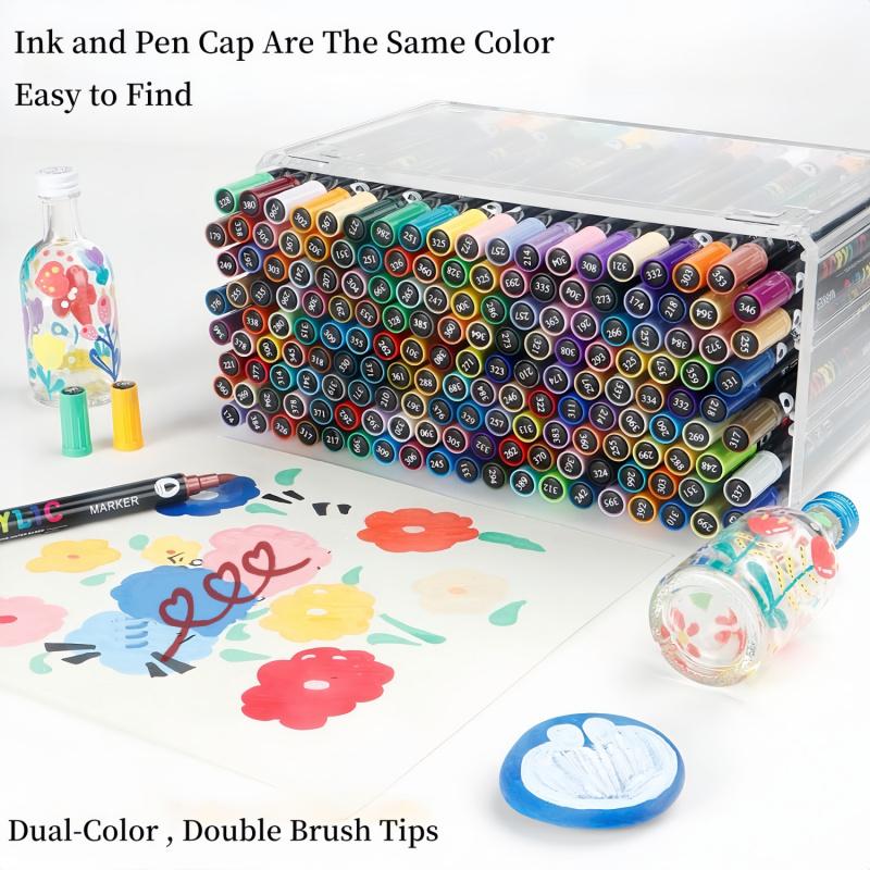 Acrylic Paint Marker Set, 96/120/168 Colors Dual-color Brush Tips Marker Pen, Drawing Pen for Rocks, Wood, Canvas, Plastic, Glass, Ceramic, Art Marker Set