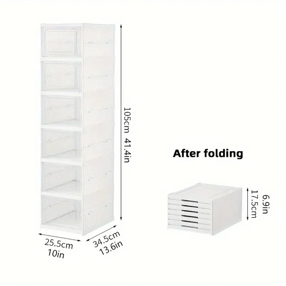 6-layer foldable shoe box Foldable Shoe Rack Collapsible Storage Box Size up to15, Free Standing Bins Stackable Plastic Tote with Lids Organizing Installation Free Clear Dustproof 6 LayersWhite transparent gray Footwear Organizer Organiser Black