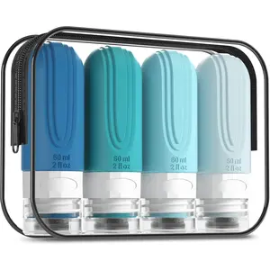 Travel Bottles for Toiletries, Tsa Approved 2oz Travel size Bottles, BPA Free Leak Proof Travels Toiletry Containers, Traveler Accessories with Toiletry Bag for Shampoo Liquid (4 Pack)