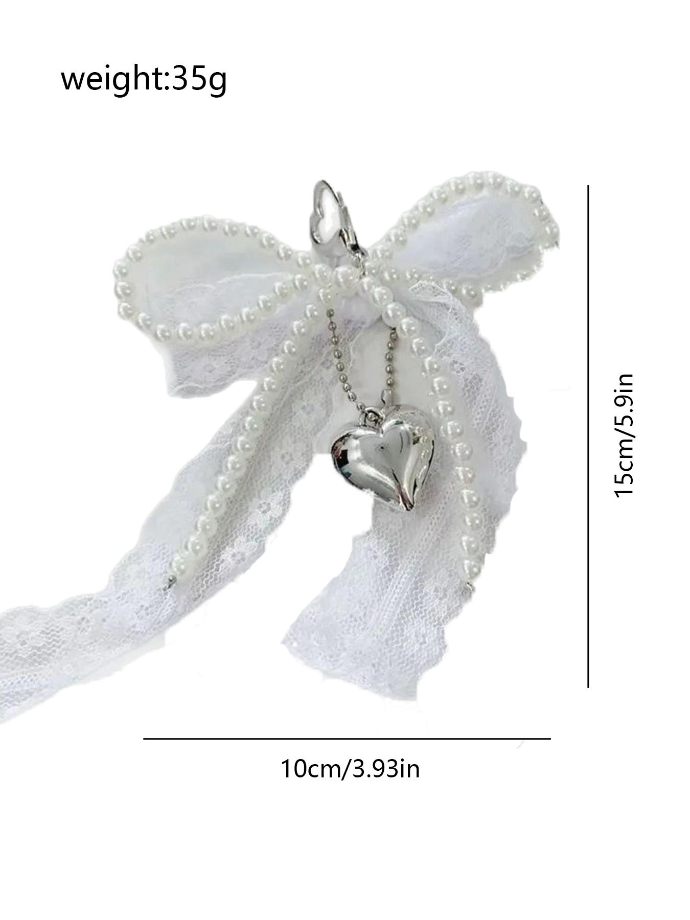 Fashionable and exquisite lace bow pendant, pearl heart-shaped pendant bag keychain pendant, sweet and cute accessories princess style, niche fashion all-match, ladies bag pendant jewelry, school bag pendant decoration, Charms for bags
