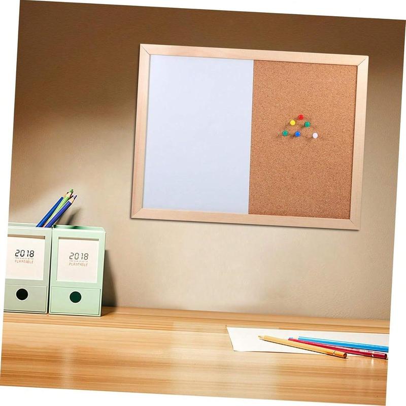 1pc Half Cork Board Half Whiteboard Bulletin Board, Pine Wood Frame, Classic Color, Hanging Multifunctional Design for School Office Home