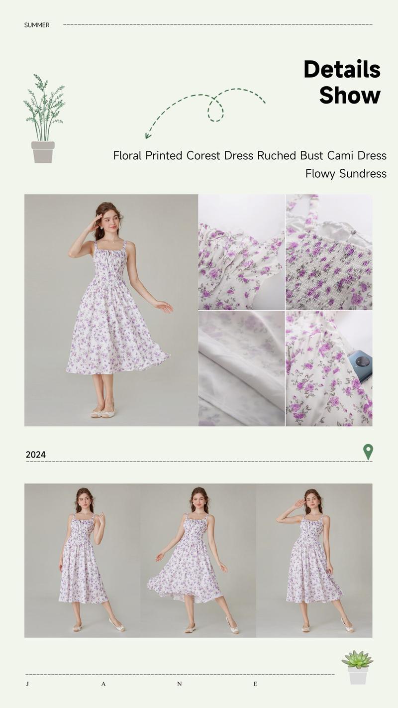 【Valentine's Day Limited】Grace Karin Women's Floral Midi Dress Corset Sundresses 2026 Summer Spring Vacation Milkmaid Dresses