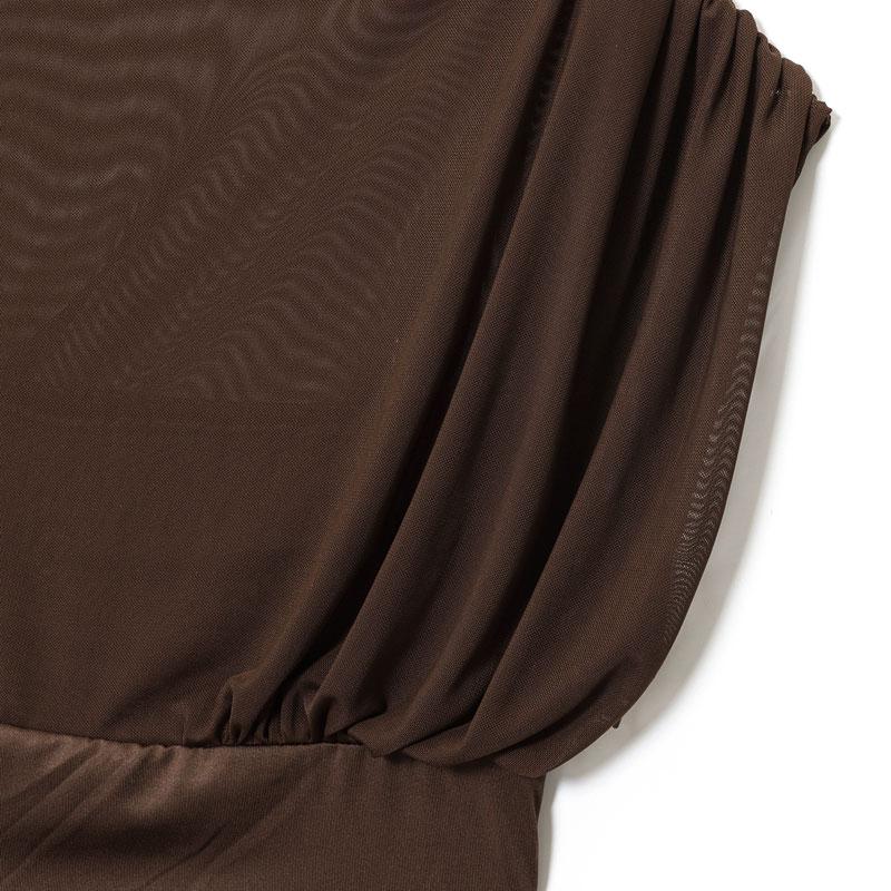 Women's Summer Long Dress Chocolate Brown Mesh Ruched Midi Dress Sleeveless Mock Neck Design Elegant Trendy 2025 new Evening Party Formal Outfit Pleated Hem Women’s Fashion Chiffon Lace Dress