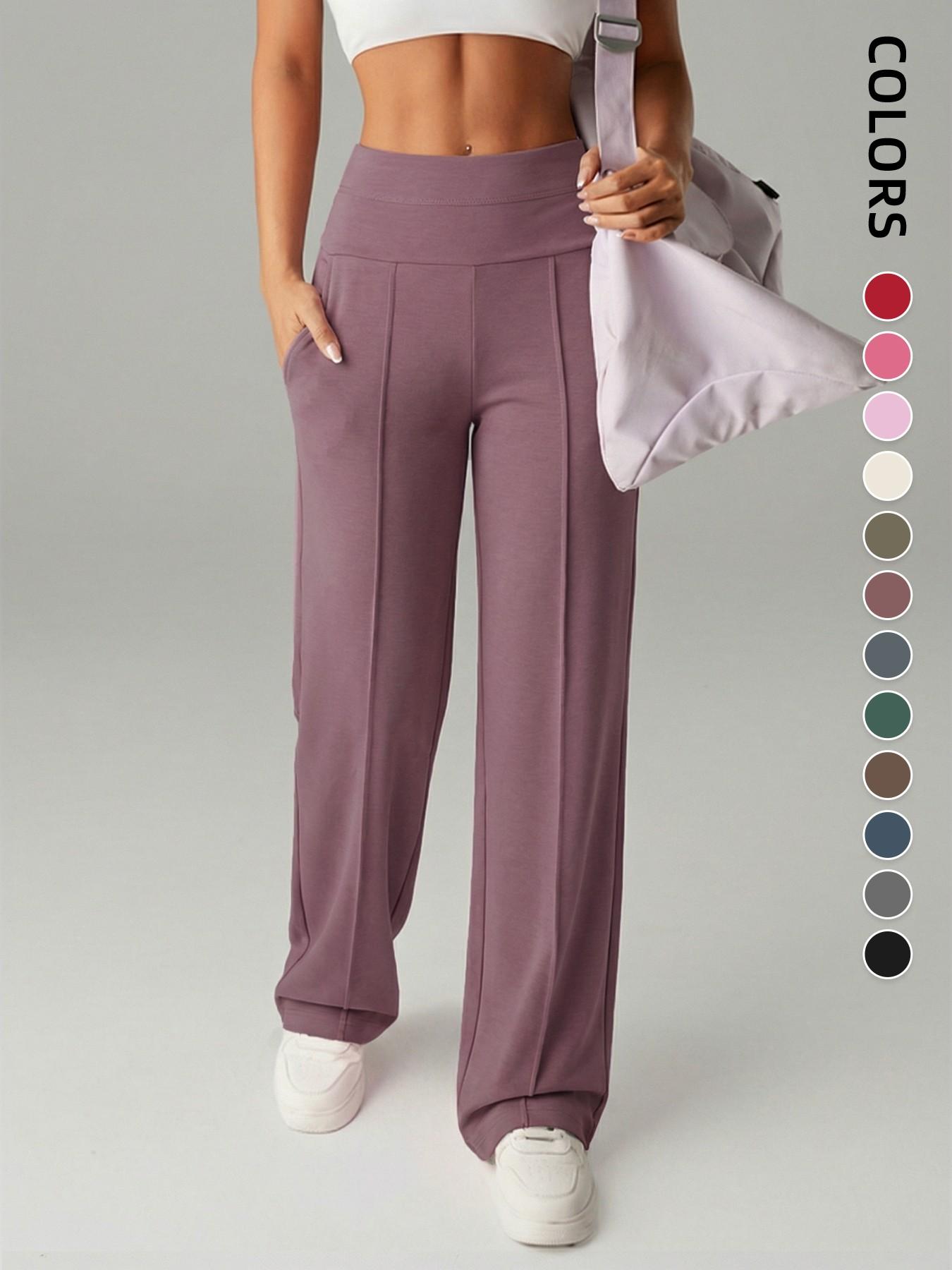 New Women's Yoga Wide Leg Pants, High Waist Stretchy Flowing Breathable Loose Fit Sport Long Pants, All Seasons Versatile