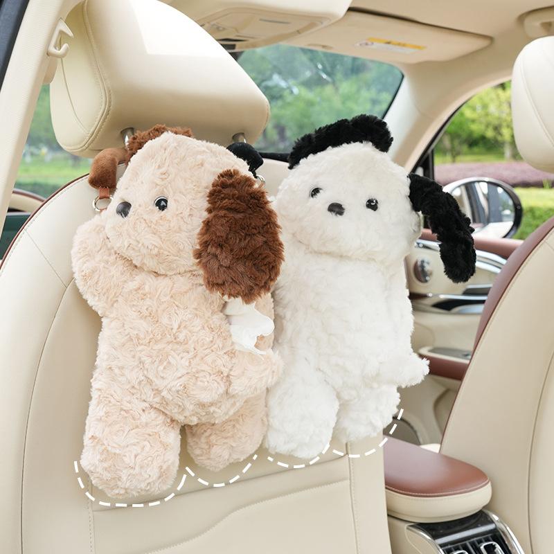 Cute Dog Design Car Tissue Box, Plush Dog Design Car Seat Back Tissue Holder, Creative Car Interior Accessories for Women & Girls, Tissue Dispenser